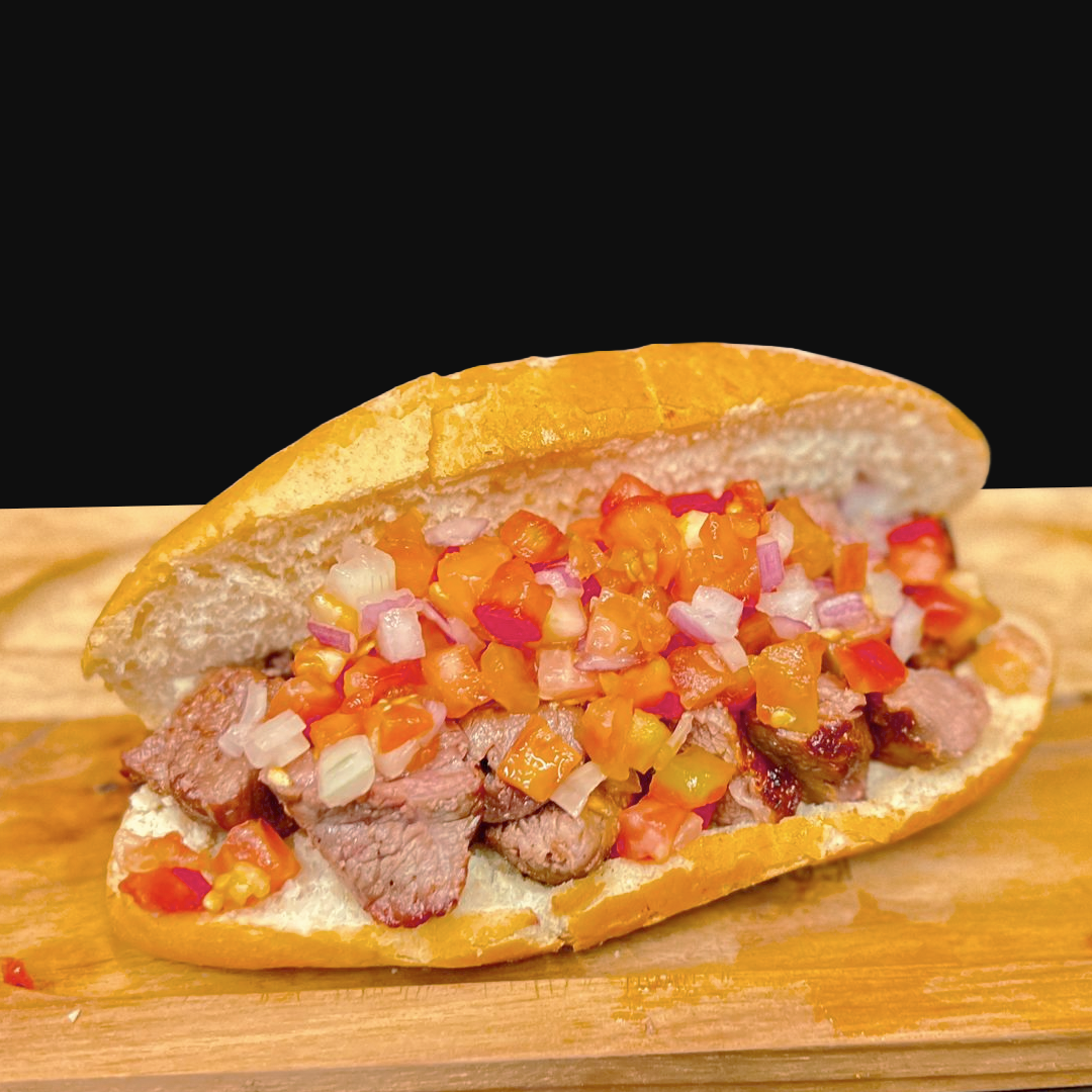 CHURRASCO 0,220 GRAMAS  , VINAGRETE,  QUEIJO  E BAGUETE (SEMI ITALIANA )